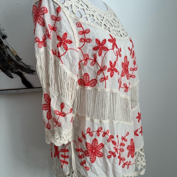 Oliver Orange & Ivory Embroidered Crochet Boho Top Size Small - Picture 4 of 9